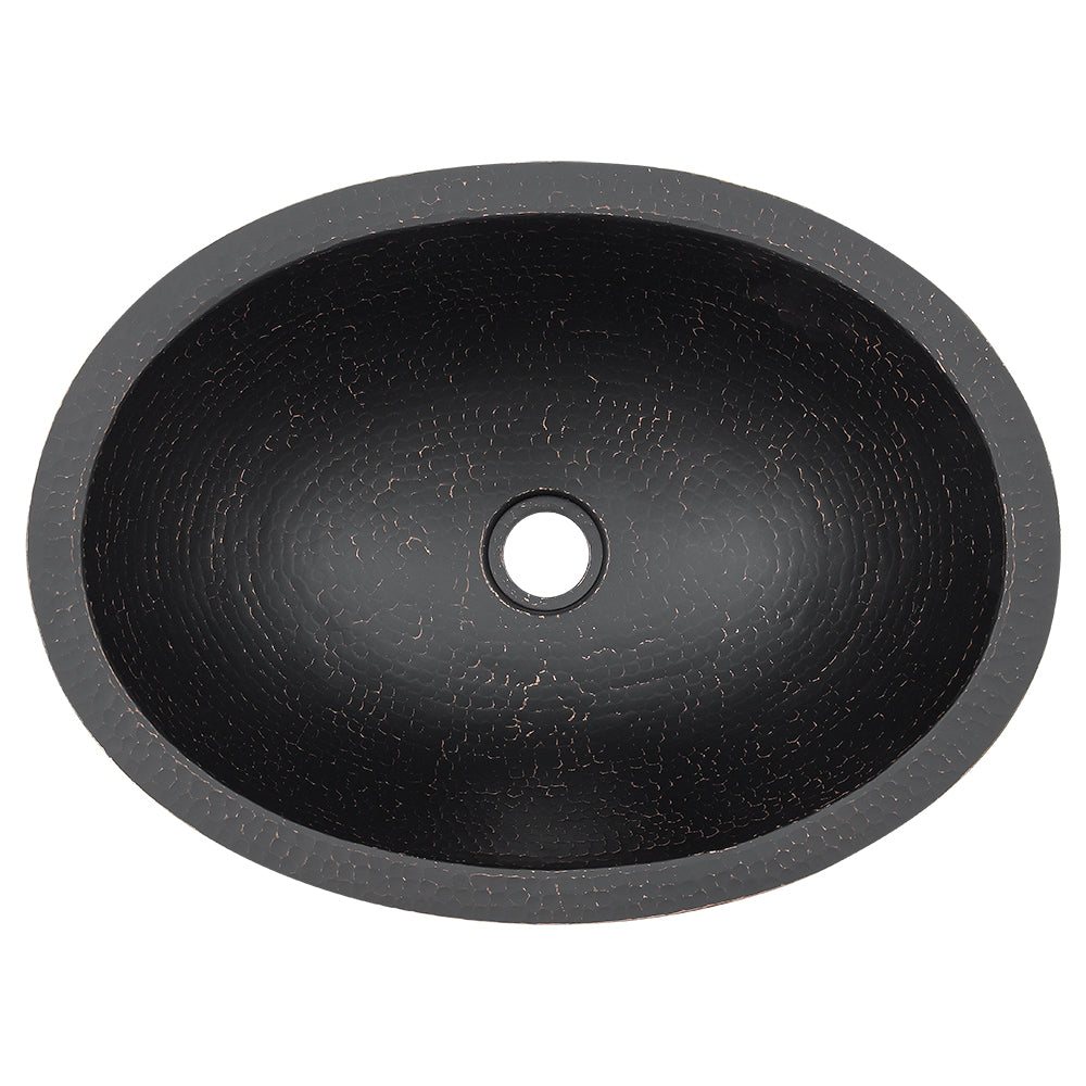 Premier Copper Products 19" x 14" Oval Dual - Undermount or Drop In Copper Bathroom Sink, Glazed Black, 17 Gauge, LO19FBLK