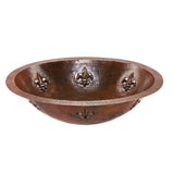 Premier Copper Products 19" Oval Fleur De Lis Under Counter Hammered Copper Bathroom Sink, Matching Drain and Accessories, Oil Rubbed Bronze, BSP5_LO19FFLDB-P