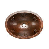 Premier Copper Products 19" Oval Fleur De Lis Under Counter Hammered Copper Bathroom Sink, Matching Drain and Accessories, Oil Rubbed Bronze, BSP5_LO19FFLDB-P