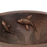 Premier Copper Products 19" Oval Under Counter Hammered Copper Bathroom Sink with Koi Fish Design, Matching Drain and Accessories, Oil Rubbed Bronze, BSP5_LO19FKOIDB-P