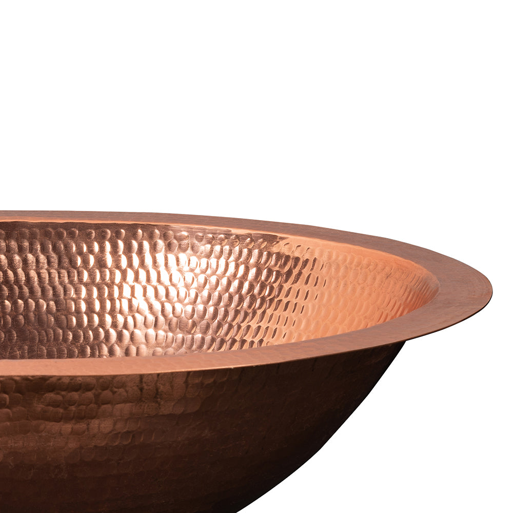 Premier Copper Products 19" Oval Under Counter Hammered Copper Bathroom Sink in Polished Copper, Matching Drain and Accessories, BSP5_LO19FPC-P