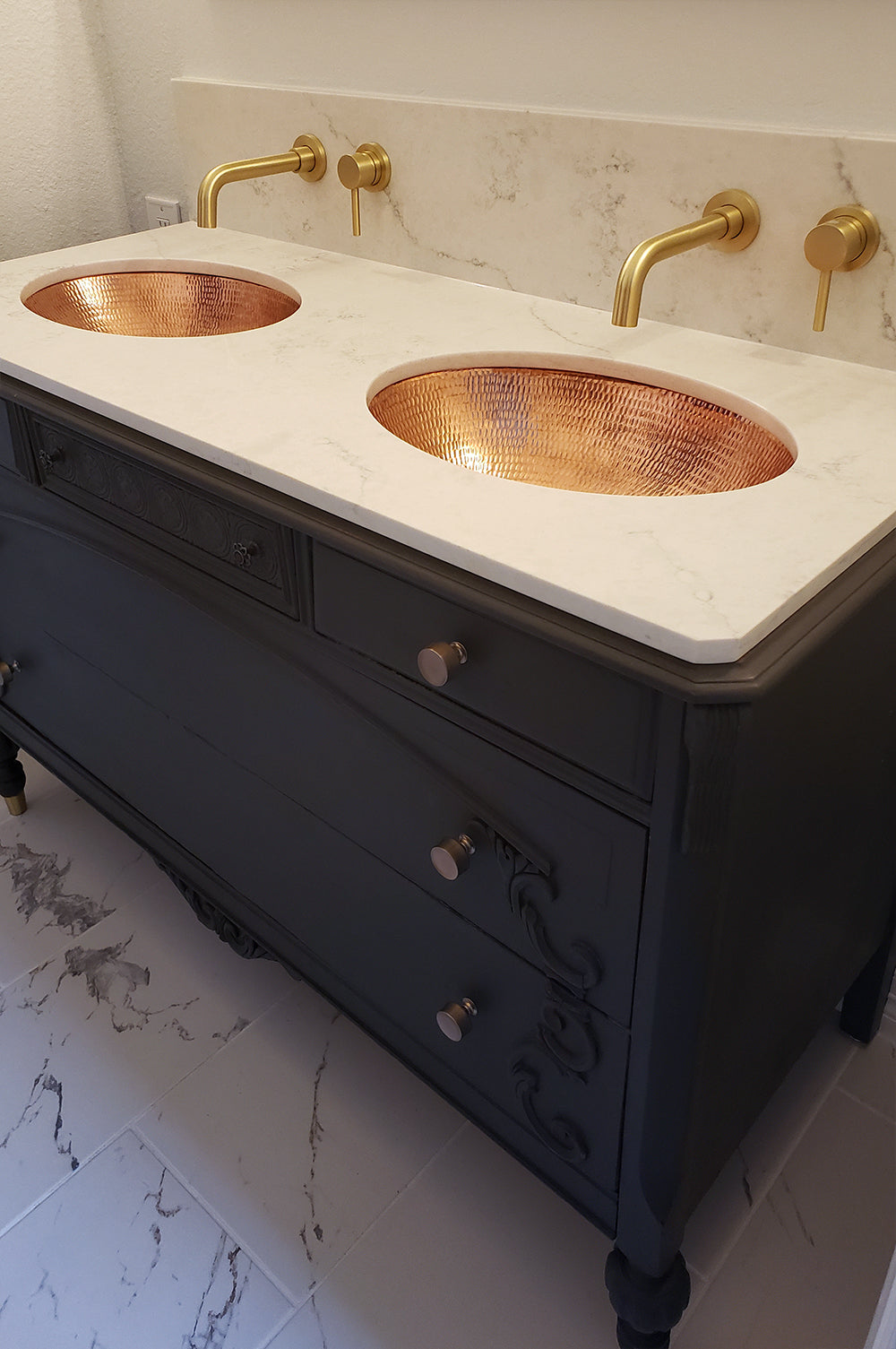Installation Image of Premier Copper Products 19" Oval Copper Bathroom Sink, Polished Copper, LO19FPC