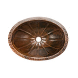 Premier Copper Products 19" Oval Sunburst Under Counter Hammered Copper Bathroom Sink, Matching Drain and Accessories, Oil Rubbed Bronze, BSP5_LO19FSBDB-P