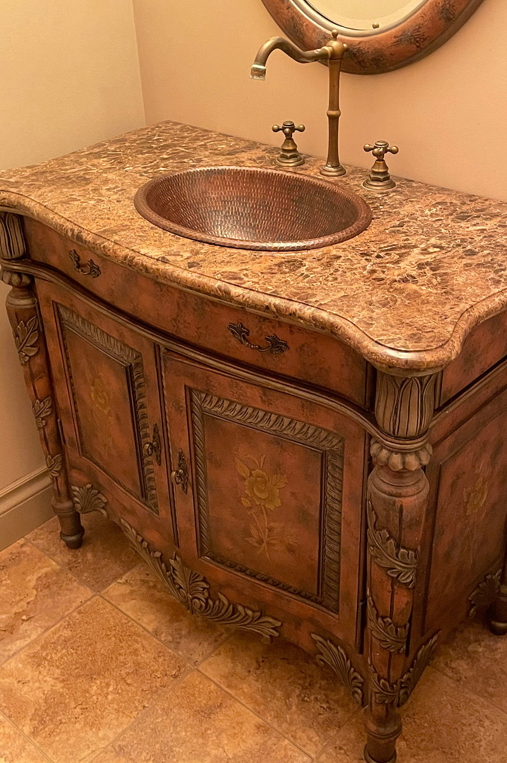 Installation Image of Premier Copper Products 19" Oval Copper Bathroom Sink, Oil Rubbed Bronze, LO19RDB