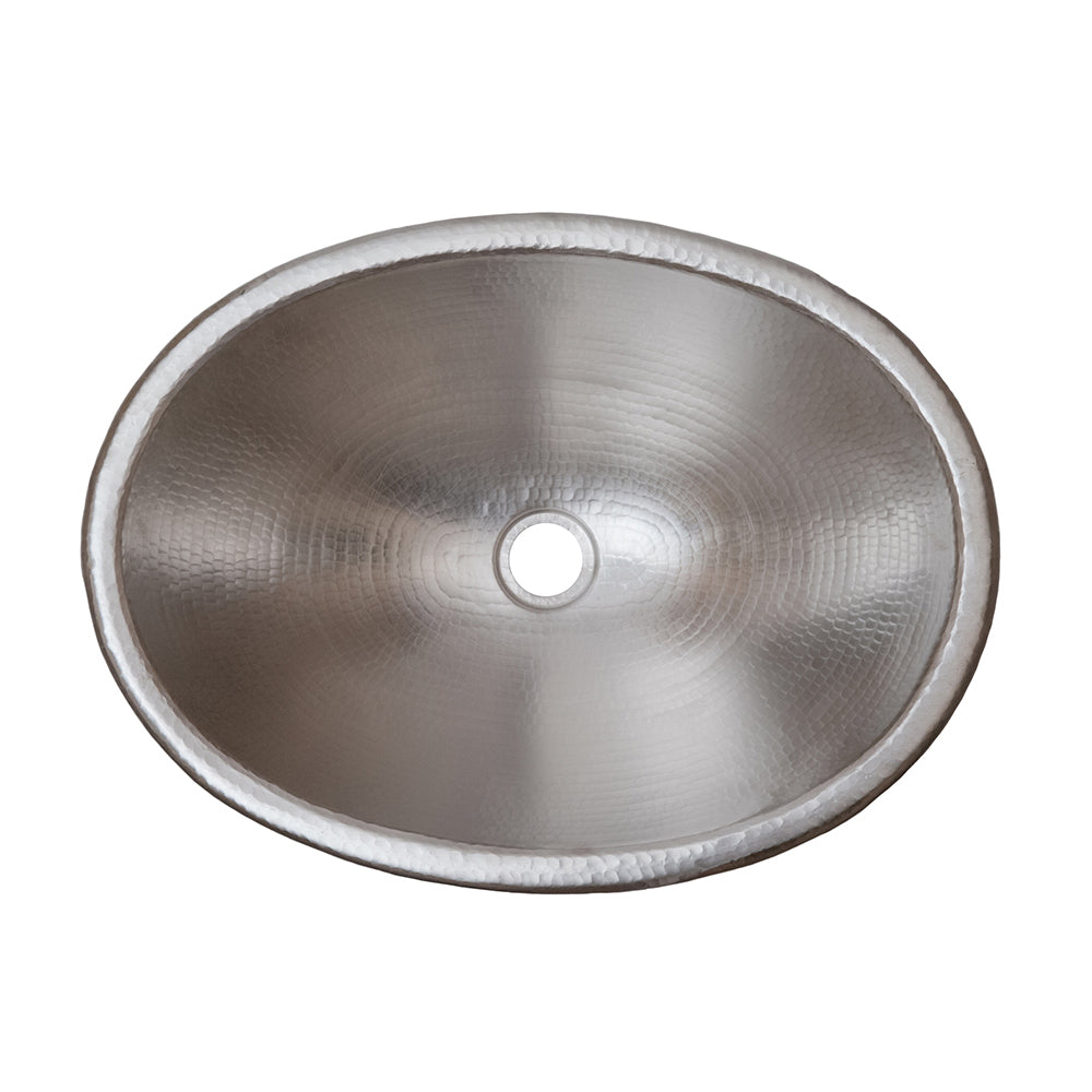 Premier Copper Products 19" Oval Self Rimming Hammered Copper Nickel Bathroom Sink, Matching Drain and Accessories, BSP5_LO19REN-P