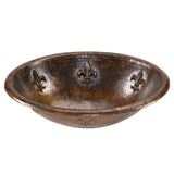 Premier Copper Products 19" Oval Fleur De Lis Self Rimming Hammered Copper Bathroom Sink, Matching Drain and Accessories, Oil Rubbed Bronze, BSP5_LO19RFLDB-P