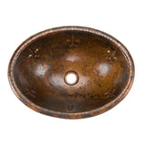 Premier Copper Products 19" Oval Fleur De Lis Self Rimming Hammered Copper Bathroom Sink, Matching Drain and Accessories, Oil Rubbed Bronze, BSP5_LO19RFLDB-P