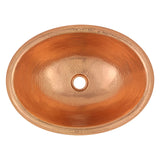 Premier Copper Products 19" Oval Self Rimming Hammered Copper Bathroom Sink in Polished Copper, Matching Drain and Accessories, BSP5_LO19RPC-P