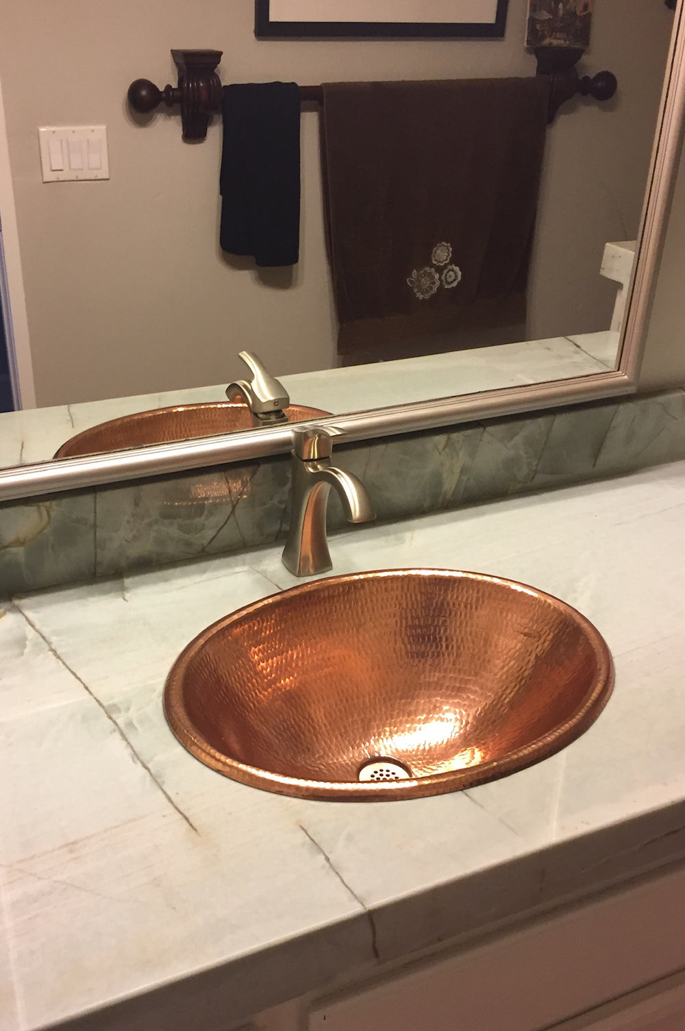 Installation Image of Premier Copper Products 19" Oval Copper Bathroom Sink, Polished Copper, LO19RPC