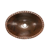 Premier Copper Products 19" Oval Roped Rim Self Rimming Hammered Copper Bathroom Sink, Matching Drain and Accessories, Oil Rubbed Bronze, BSP5_LO19RRDB-P