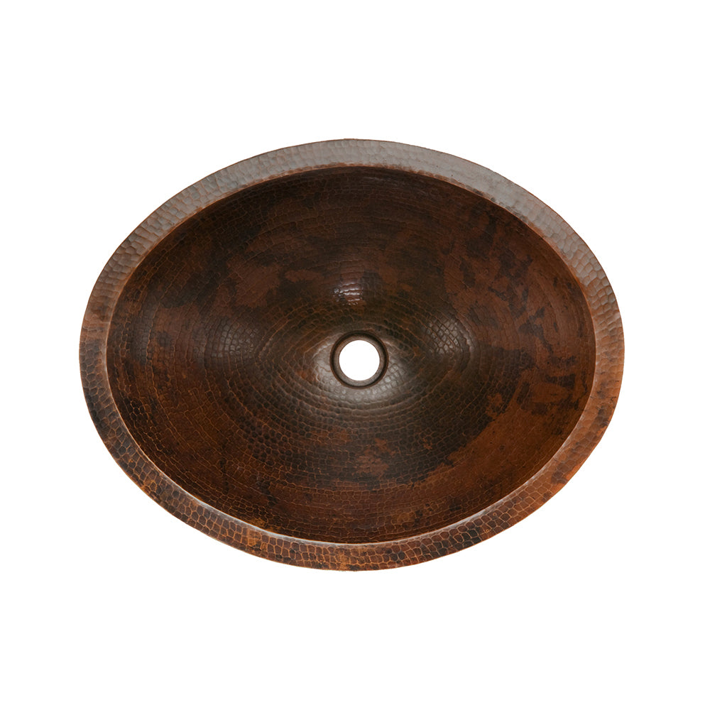 Premier Copper Products 20" Master Bath Oval Under Counter Hammered Copper Bathroom Sink, Matching Drain and Accessories, Oil Rubbed Bronze, BSP5_LO20FDB-P