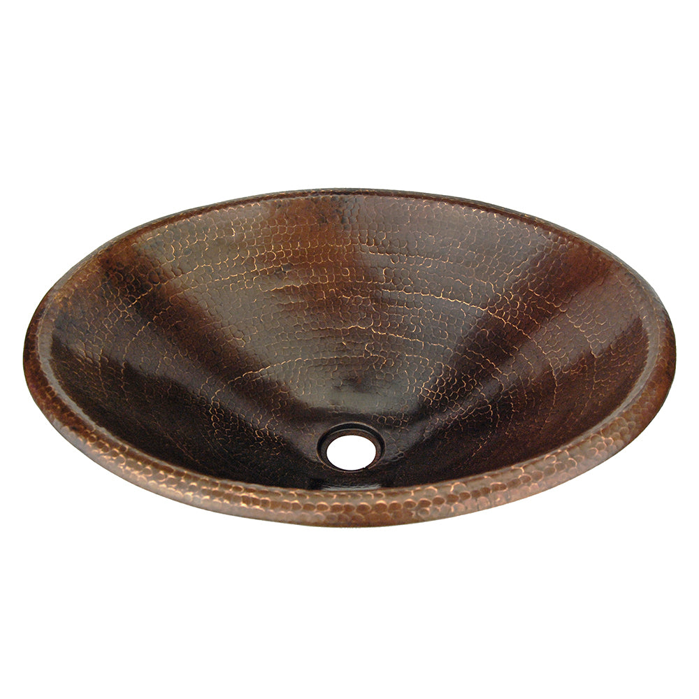 Premier Copper Products 20" Master Bath Oval Self Rimming Hammered Copper Bathroom Sink, Matching Drain and Accessories, Oil Rubbed Bronze, BSP5_LO20RDB-P