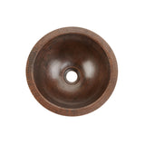 Premier Copper Products 12" Round Under Counter Hammered Copper Bathroom Sink, Matching Drain and Accessories, Oil Rubbed Bronze, BSP5_LR12FDB-P