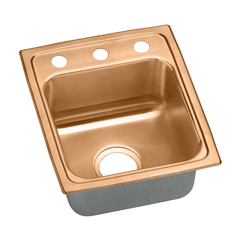 Elkay 13" Drop In/Topmount CuVerro Antimicrobial Copper Kitchen Sink, Lustrous Satin, 2 Faucet Holes, LR13162-CU