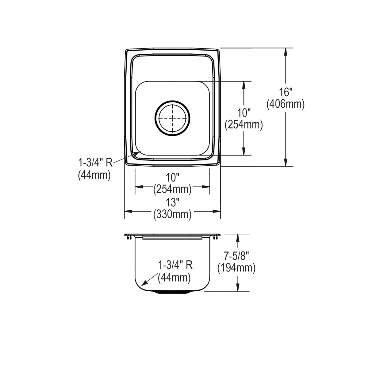 Elkay Lustertone Classic 13" Drop In/Topmount Stainless Steel Kitchen Sink, 1 Faucet Hole, LRQ13161