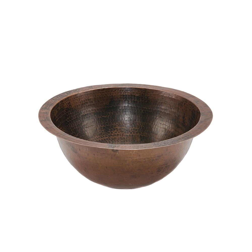 Premier Copper Products 14" Round Under Counter Hammered Copper Bathroom Sink, Matching Drain and Accessories, Oil Rubbed Bronze, BSP5_LR14FDB-P