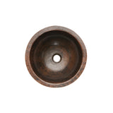 Premier Copper Products 14" Round Under Counter Hammered Copper Bathroom Sink, Matching Drain and Accessories, Oil Rubbed Bronze, BSP5_LR14FDB-P