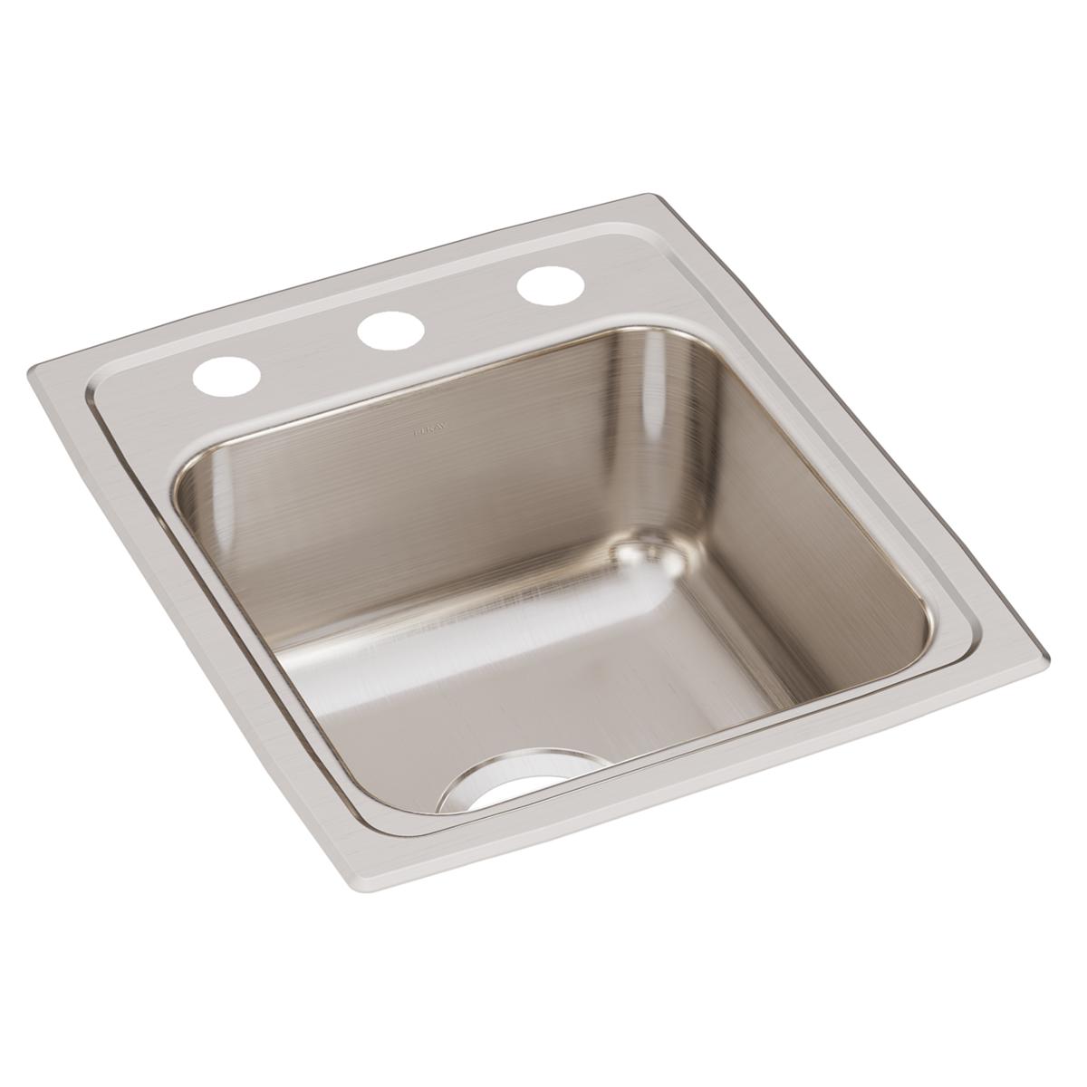 Elkay Lustertone Classic 15" Rectangular Stainless Steel Bar/Prep Sink, 3 Faucet Holes, LRQ15173
