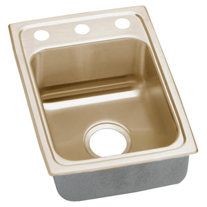Alternate Image for Elkay 15" Drop In/Topmount CuVerro Antimicrobial Copper Kitchen Sink, Lustrous Satin, 2 Faucet Holes, LR15222-CU