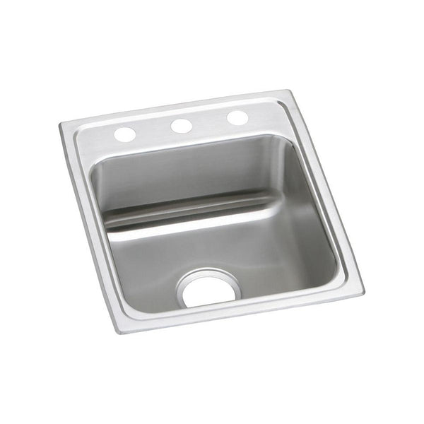 Elkay Lustertone Classic 15" Drop In/Topmount Stainless Steel Kitchen Sink, Lustrous Satin, 3 Faucet Holes, LR15223