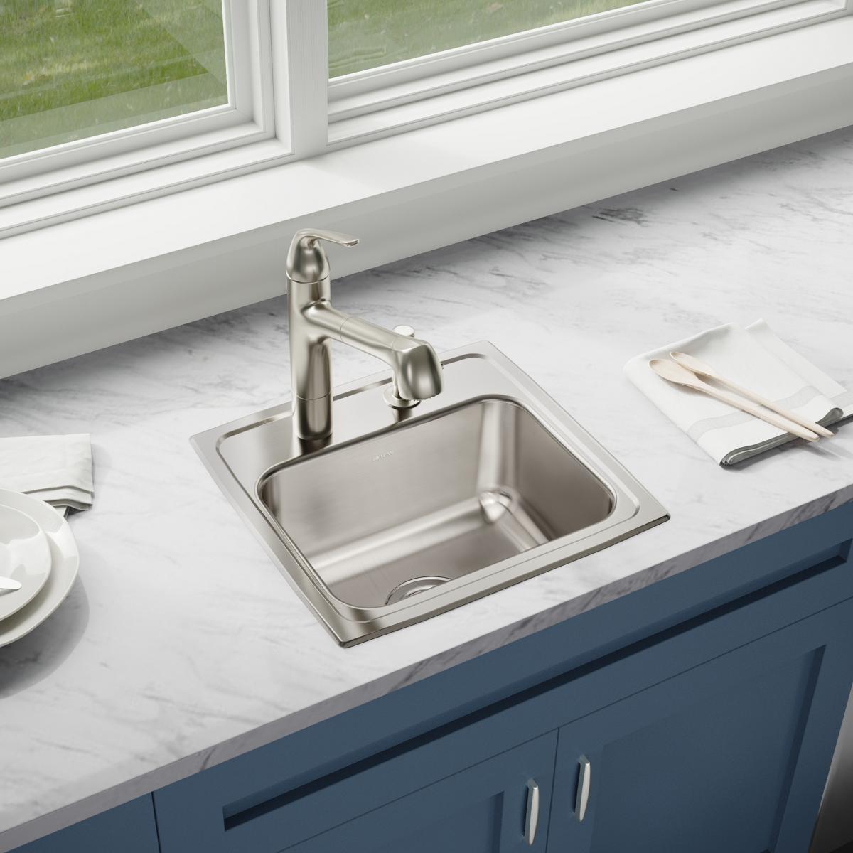 Elkay Lustertone Classic 17" Drop In/Topmount Stainless Steel Kitchen Sink, 3 Faucet Holes, LRQ17163