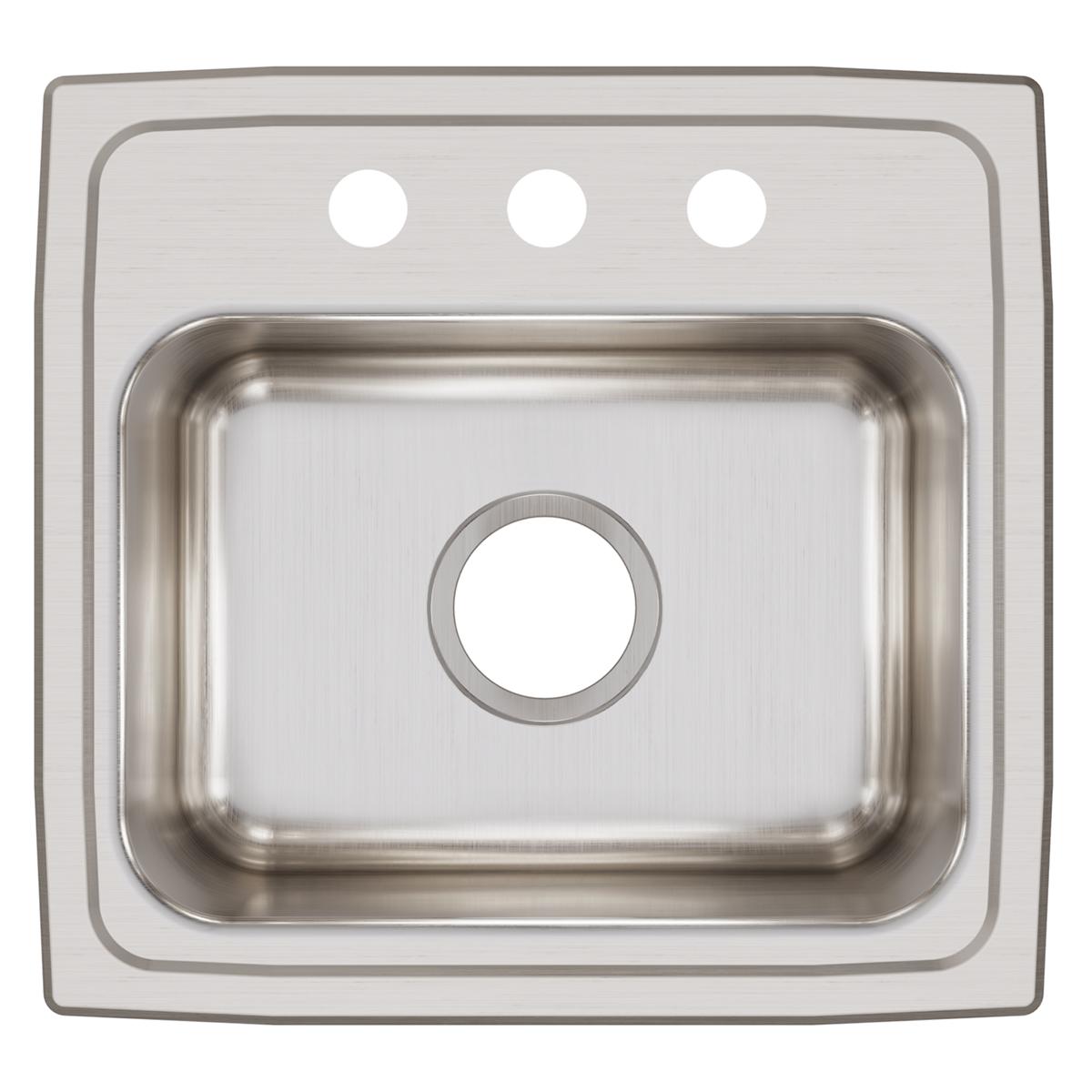 Elkay Lustertone Classic 17" Drop In/Topmount Stainless Steel Kitchen Sink, Lustrous Satin, 3 Faucet Holes, LR17163