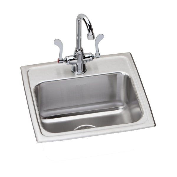 Elkay Lustertone Classic 17" Drop In/Topmount Stainless Steel Kitchen Sink Kit with Faucet, Lustrous Satin, 1 Faucet Hole, LR1716C