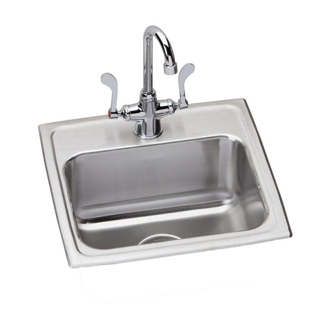 Elkay Lustertone Classic 17" Drop In/Topmount Stainless Steel Kitchen Sink Kit with Faucet, Lustrous Satin, 1 Faucet Hole, LR1716SC
