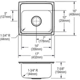 Elkay Lustertone Classic 17" Drop In/Topmount Stainless Steel Kitchen Sink, 1 Faucet Hole, LRQ17161