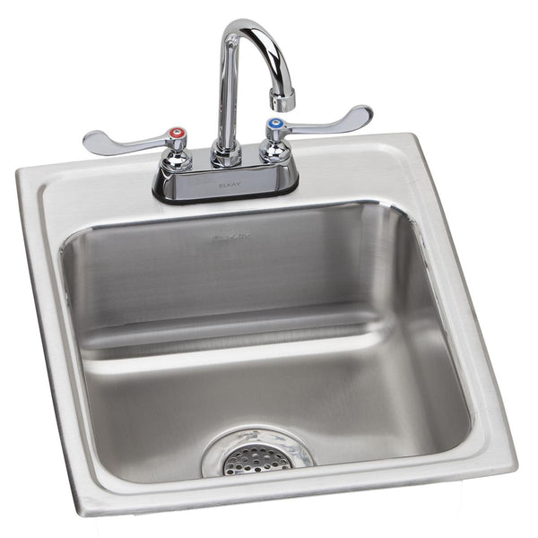 Elkay Lustertone Classic 17" Drop In/Topmount Stainless Steel Kitchen Sink Kit with Faucet, Lustrous Satin, 2 Faucet Holes, LR1720C