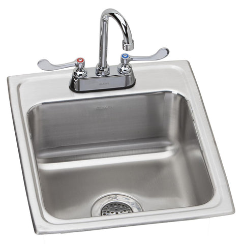 Elkay Lustertone Classic 17" Drop In/Topmount Stainless Steel Kitchen Sink Kit with Faucet, Lustrous Satin, 2 Faucet Holes, LR1720SC