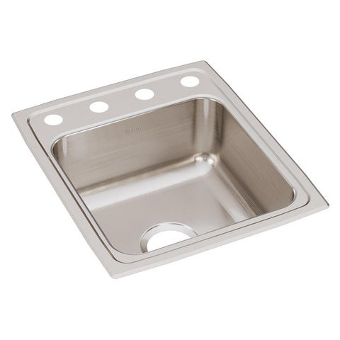 Elkay Lustertone Classic 17" Drop In/Topmount Stainless Steel Kitchen Sink, Lustrous Satin, OS4 Faucet Holes, LR1720OS4