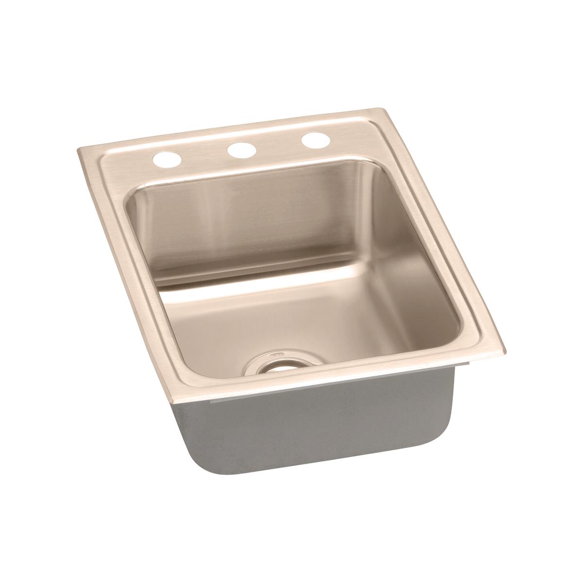Elkay 17" Drop In/Topmount CuVerro Antimicrobial Copper Kitchen Sink, Lustrous Satin, OS4 Faucet Holes, LR1722OS4-CU