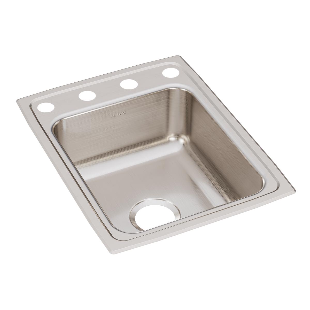 Elkay Lustertone Classic 17" Drop In/Topmount Stainless Steel Kitchen Sink, Lustrous Satin, OS4 Faucet Holes, LR1722OS4