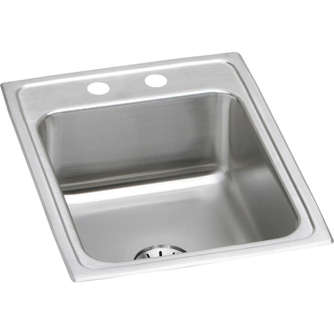 Elkay Lustertone Classic 17" Drop In/Topmount Stainless Steel Kitchen Sink, Lustrous Satin, 2 Faucet Holes, Perfect Drain, LR1722PD2
