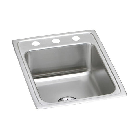 Elkay Lustertone Classic 17" Drop In/Topmount Stainless Steel Kitchen Sink, Lustrous Satin, 3 Faucet Holes, Perfect Drain, LR1722PD3