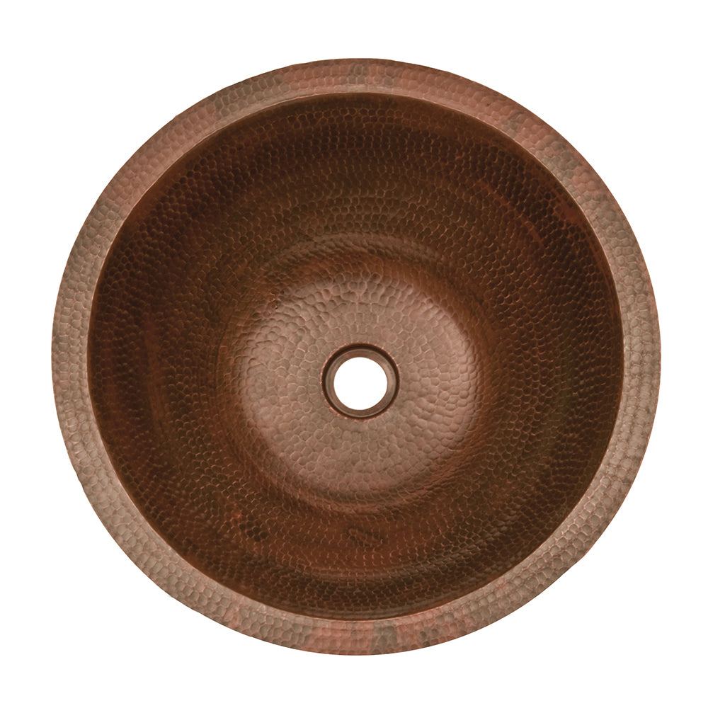 Premier Copper Products 17" Round Under Counter Hammered Copper Bathroom Sink, Matching Drain and Accessories, Oil Rubbed Bronze, BSP5_LR17FDB-P