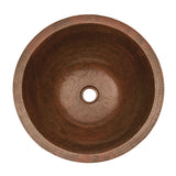 Premier Copper Products 17" Round Under Counter Hammered Copper Bathroom Sink, Matching Drain and Accessories, Oil Rubbed Bronze, BSP5_LR17FDB-P