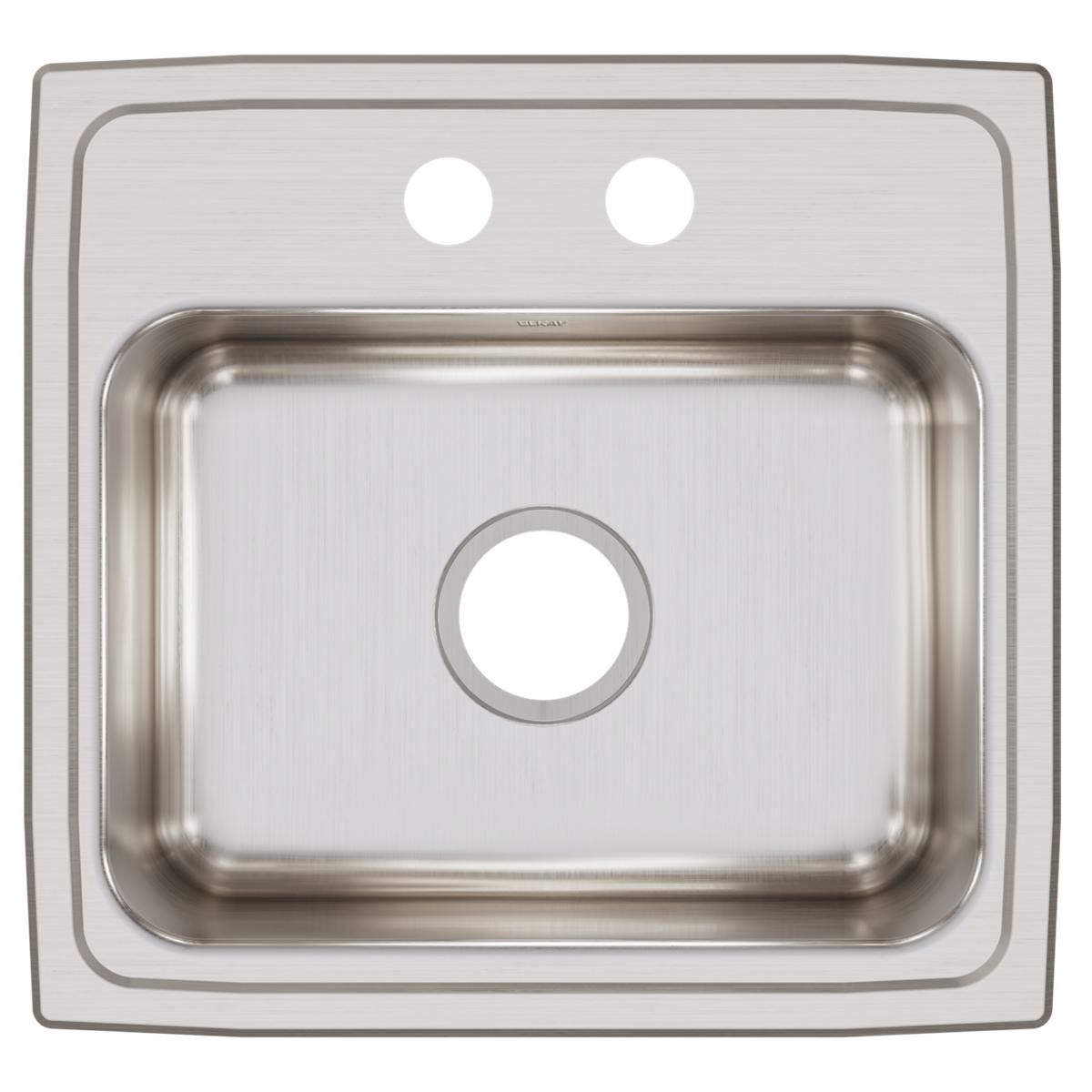 Elkay Lustertone Classic 19" Drop In/Topmount Stainless Steel Kitchen Sink, 2 Faucet Holes, LRQ19182