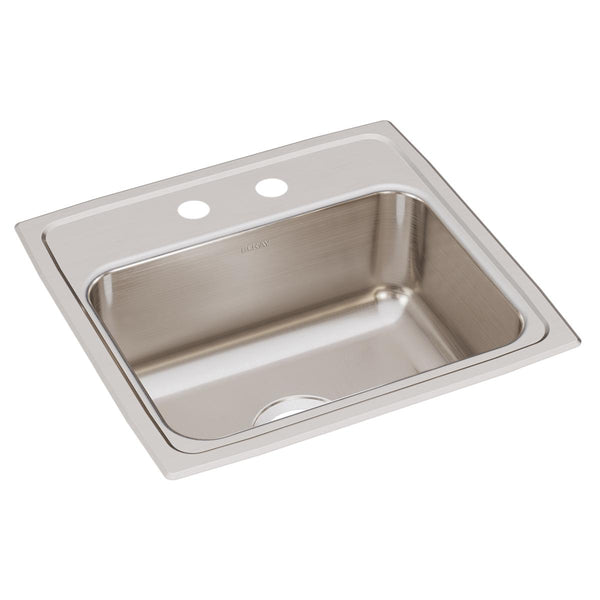 Elkay Lustertone Classic 19" Drop In/Topmount Stainless Steel Kitchen Sink, 2 Faucet Holes, LRQ19182