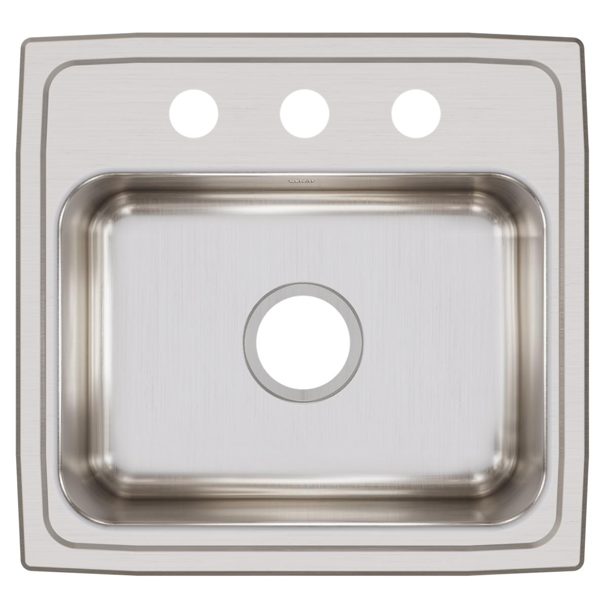 Elkay Lustertone Classic 19" Drop In/Topmount Stainless Steel Kitchen Sink, 3 Faucet Holes, LRQ19183