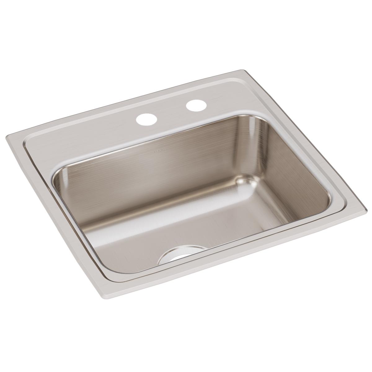 Elkay Lustertone Classic 19" Drop In/Topmount Stainless Steel Kitchen Sink, Lustrous Satin, MR2 Faucet Holes, LR1918MR2