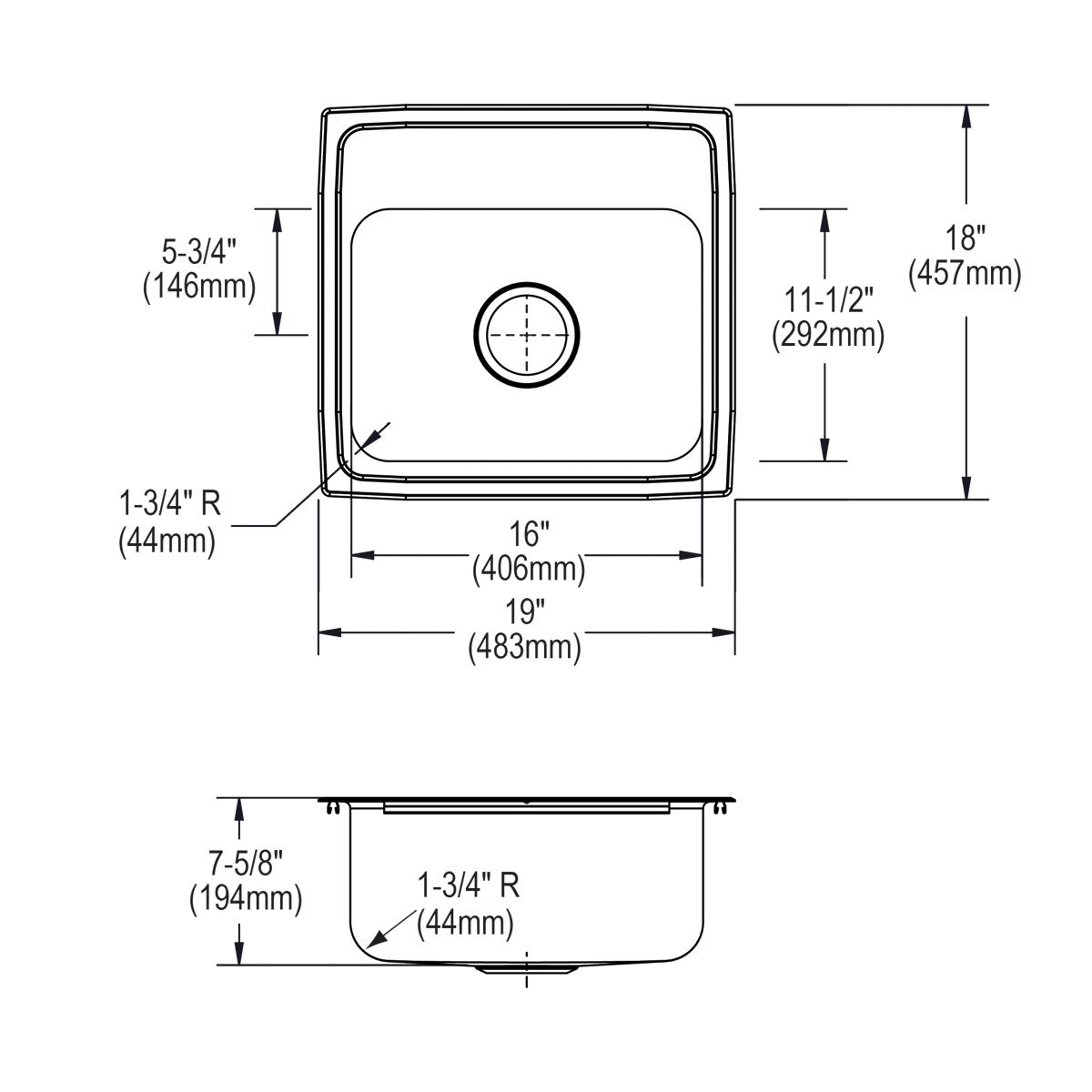 Elkay Lustertone Classic 19" Drop In/Topmount Stainless Steel Kitchen Sink, 3 Faucet Holes, LRQ19183