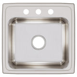 Elkay Lustertone Classic 20" Drop In/Topmount Stainless Steel Kitchen Sink, 3 Faucet Holes, LRQ19193