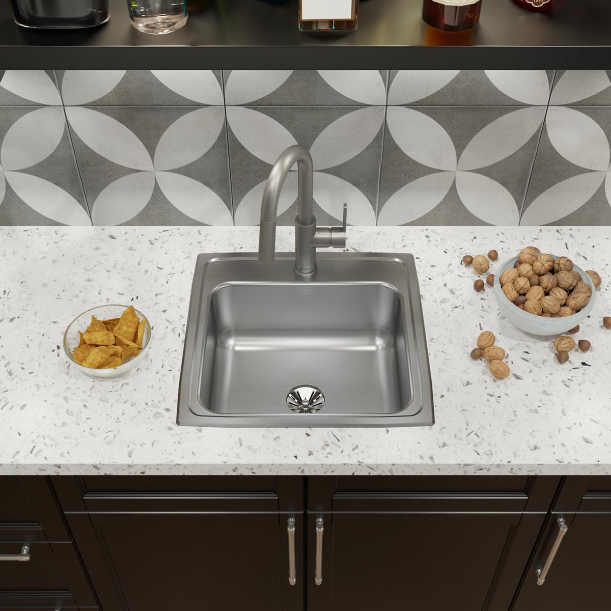 Elkay Lustertone Classic 20" Drop In/Topmount Stainless Steel Kitchen Sink, Lustrous Satin, No Faucet Hole, Perfect Drain, LR1919PD0