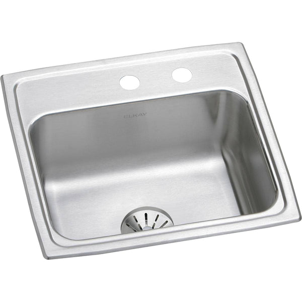 Elkay Lustertone Classic 20" Drop In/Topmount Stainless Steel Kitchen Sink, Lustrous Satin, MR2 Faucet Holes, Perfect Drain, LR1919PDMR2