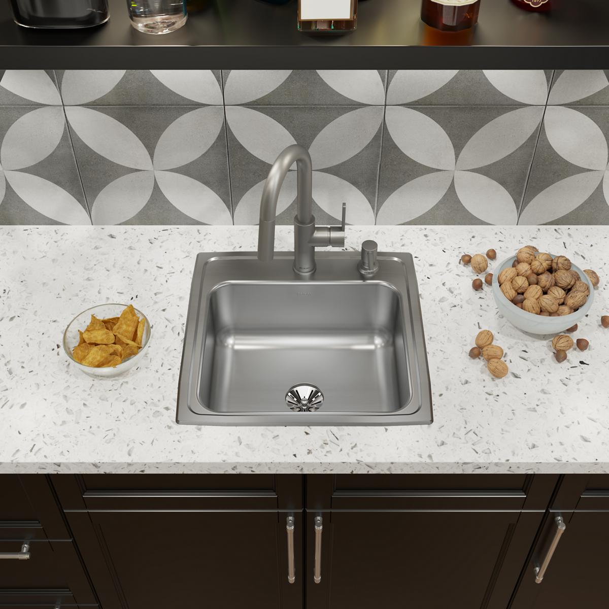 Elkay Lustertone Classic 20" Drop In/Topmount Stainless Steel Kitchen Sink, Lustrous Satin, MR2 Faucet Holes, Perfect Drain, LR1919PDMR2
