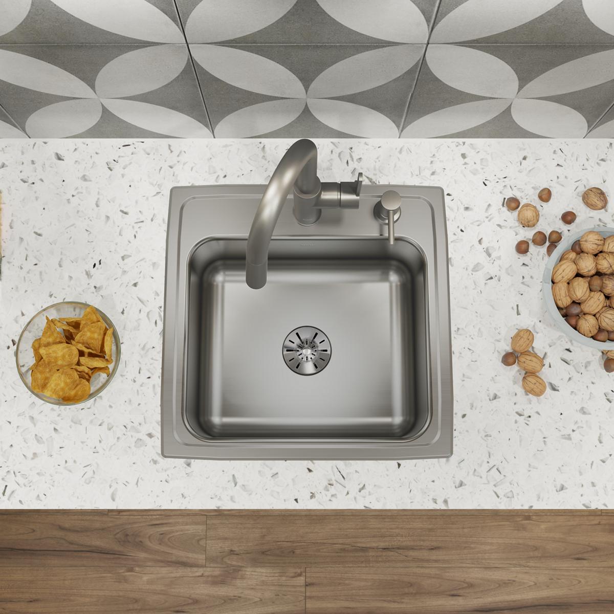 Elkay Lustertone Classic 20" Drop In/Topmount Stainless Steel Kitchen Sink, Lustrous Satin, MR2 Faucet Holes, Perfect Drain, LR1919PDMR2