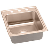 Elkay 20" Drop In/Topmount CuVerro Antimicrobial Copper ADA Kitchen Sink, Lustrous Satin, 3 Faucet Holes, LRAD2022653-CU