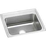 Elkay Lustertone Classic 22" Drop In/Topmount Stainless Steel Kitchen Sink, Lustrous Satin, No Faucet Hole, LR22190